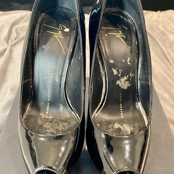 GIUSEPPE ZANOTTI BLACK PATENT LEATHER PLATFORM HEELS - Picture 8 of 9